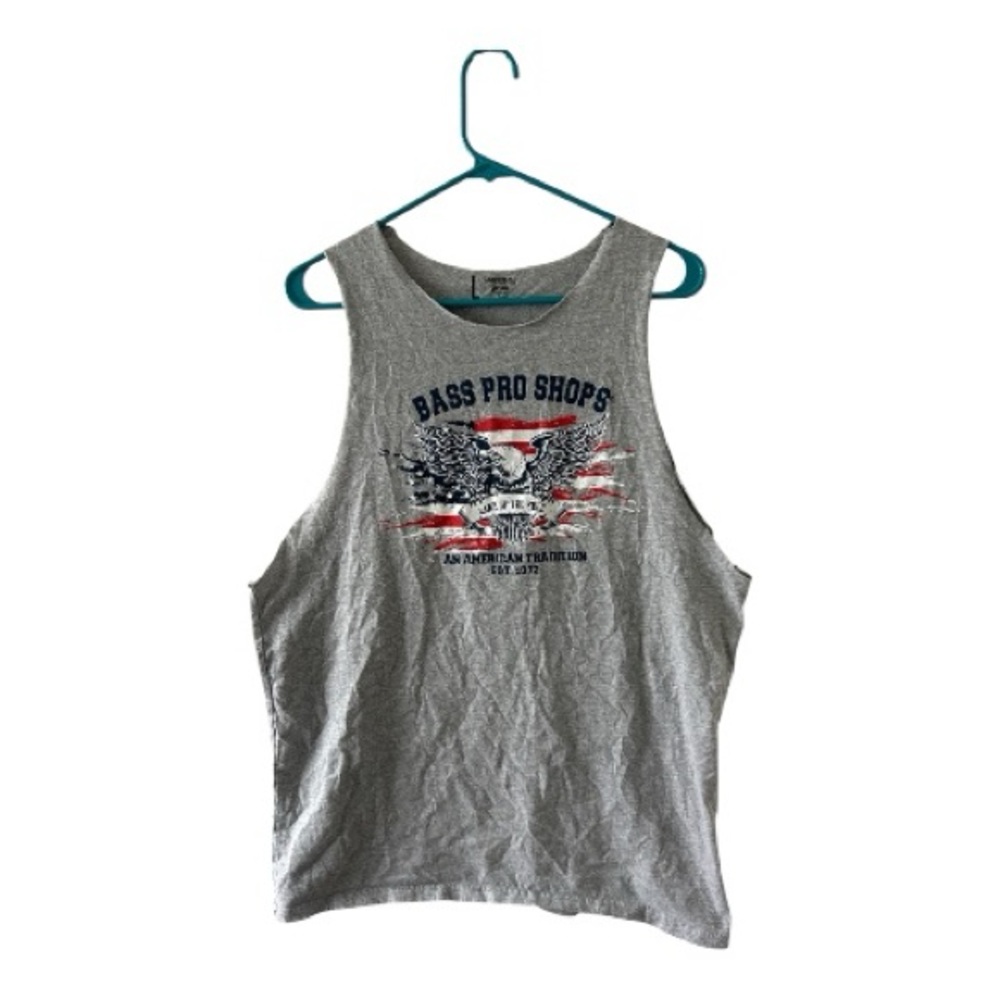 Bass Pro Shops Large Cut Off Muscle Tank Graphic Eagle Patriotic Tee